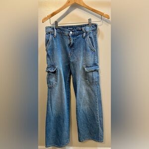 Old Navy High Rise Baggy Wide Leg Cargo Pants Cropped Size XL (14)